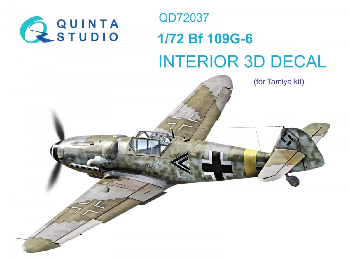 Quinta Studio QD72037 Bf 109 G-6 3D-Printed &amp;amp; colored Interior on decal paper (Tamiya) 1/72