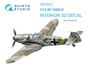 Quinta Studio QD72037 Bf 109 G-6 3D-Printed &amp;amp; colored Interior on decal paper (Tamiya) 1/72