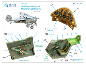 Quinta Studio QD48393 Gloster Gladiator MKI 3D-Printed &amp;amp; colored Interior on decal paper (I Love Kit) 1/48 – image 2