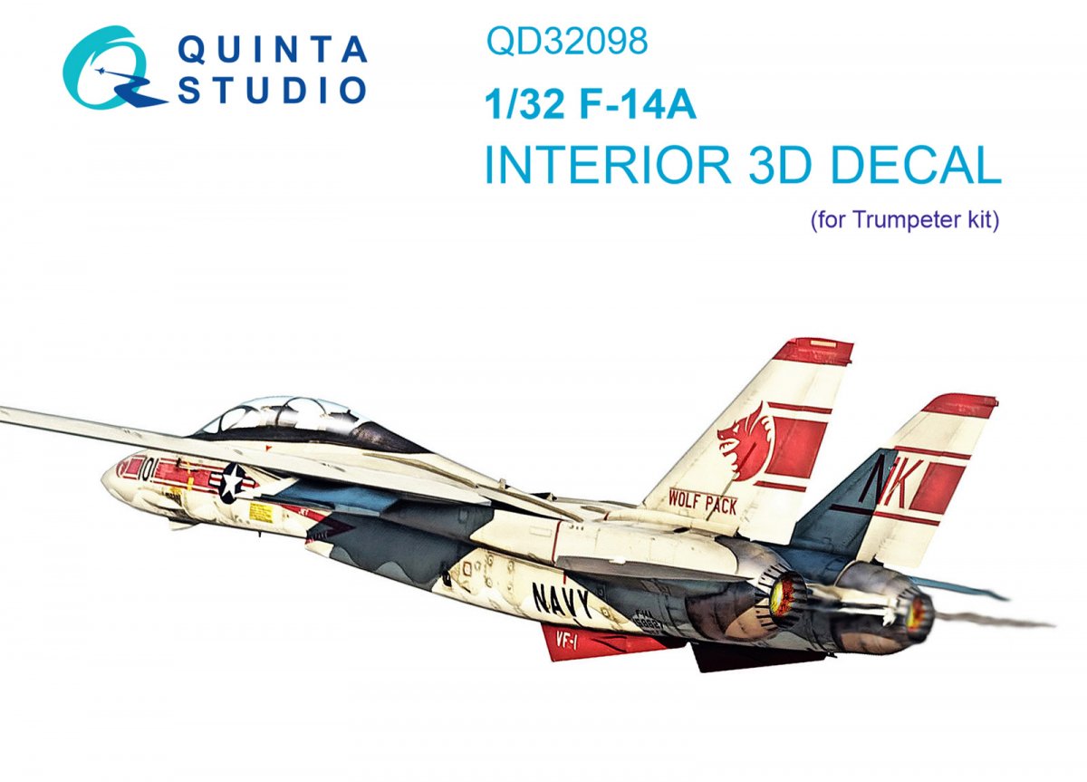 Quinta Studio QD32098 F-14A 3D-Printed &amp;amp; colored Interior on decal paper ( Trumpeter ) 1/32