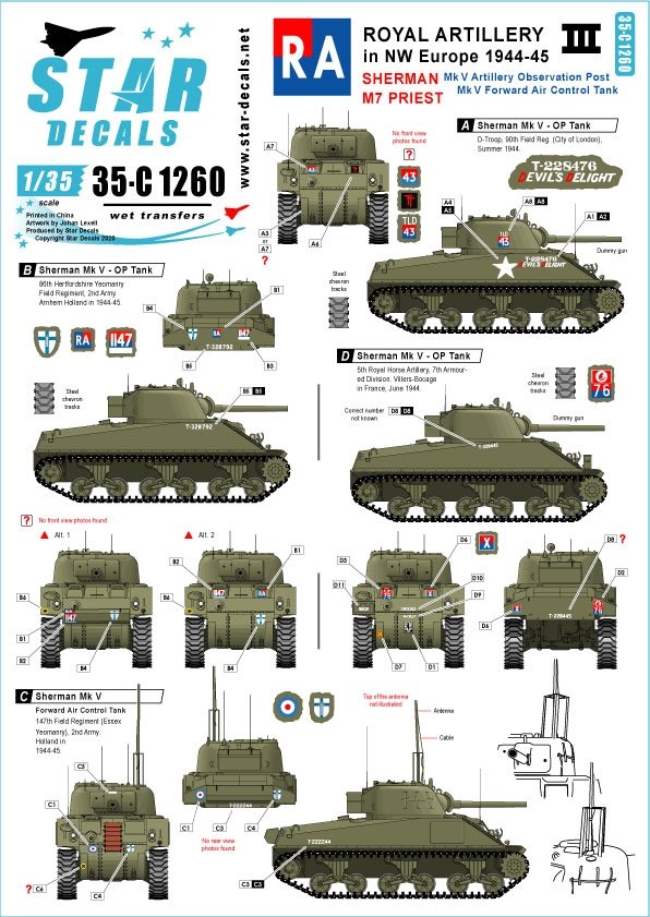 Star Decals 35-C1260 Royal Artillery #3 1/35