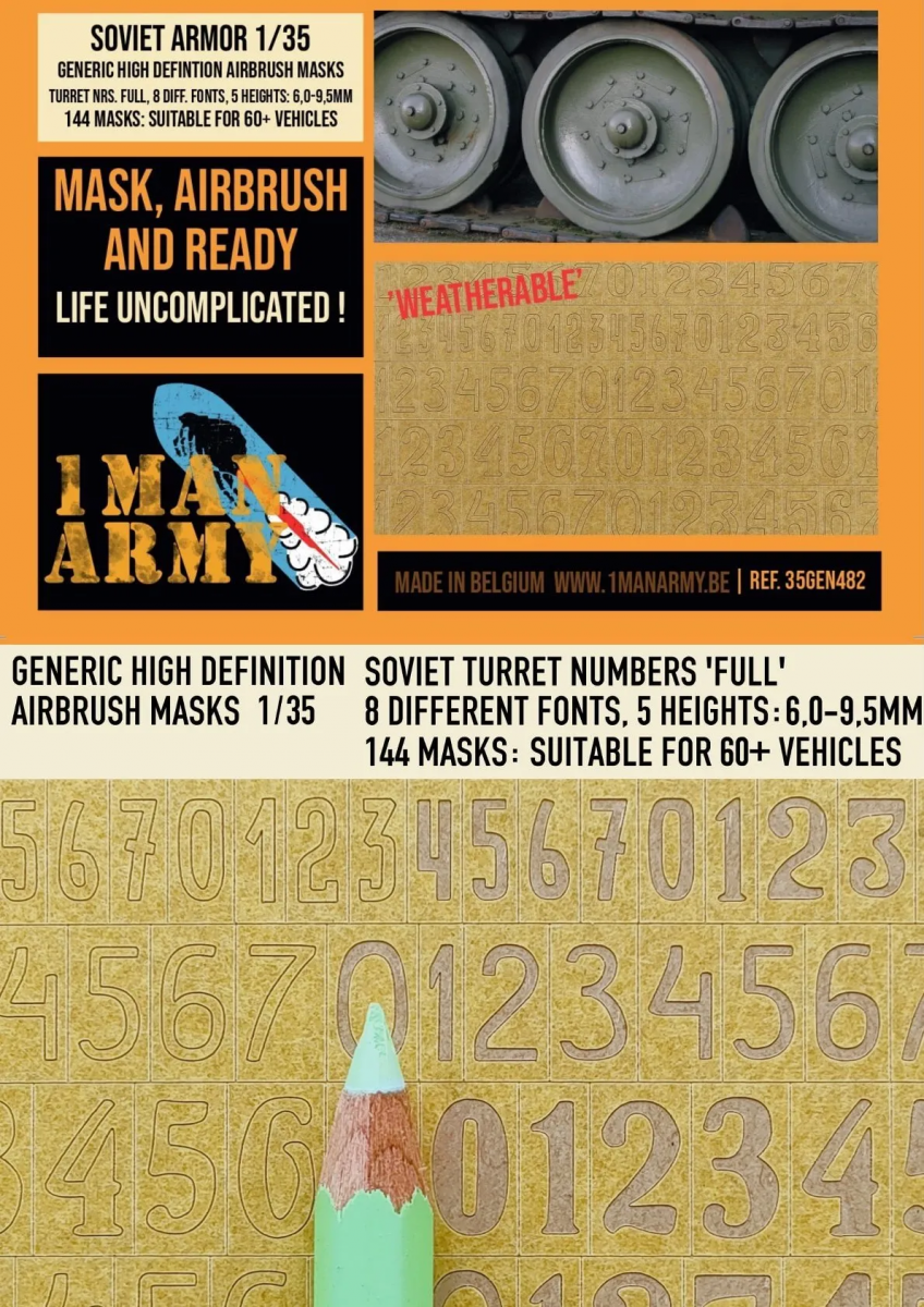 1 Man Army 35GEN482 Soviet Turret Numbers Full font 6-9.5mm 1/35