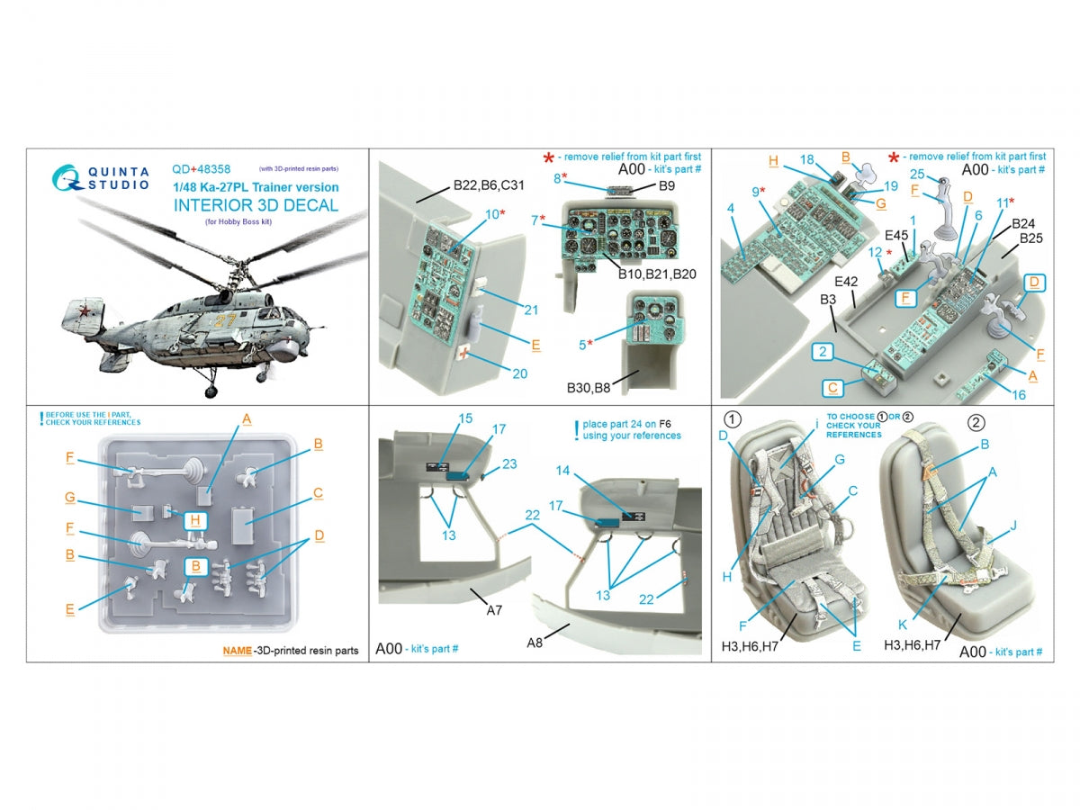 Quinta Studio QD+48358 Ka-27PL Trainer version 3D-Printed colored Interior on decal paper (Hobby Boss) (with 3D-printed resin parts) 1/48 – Bild 14