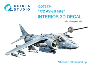 Quinta Studio QD72134 AV-8B late 3D-Printed colored Interior on decal paper (Hasegawa) 1/72