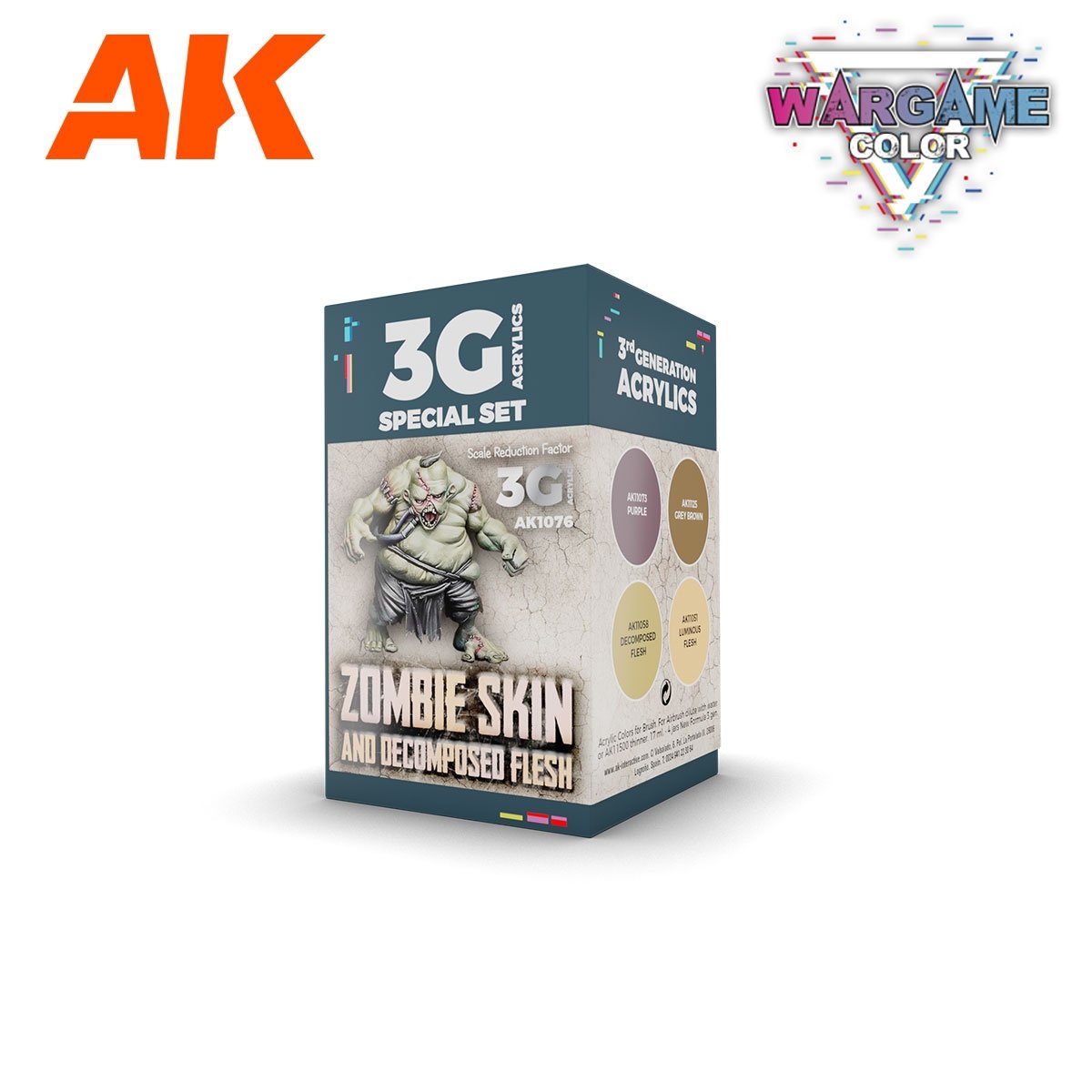 AK Interactive AK1076 WARGAME COLOR SET. ZOMBIE SKIN. 4x17 ml