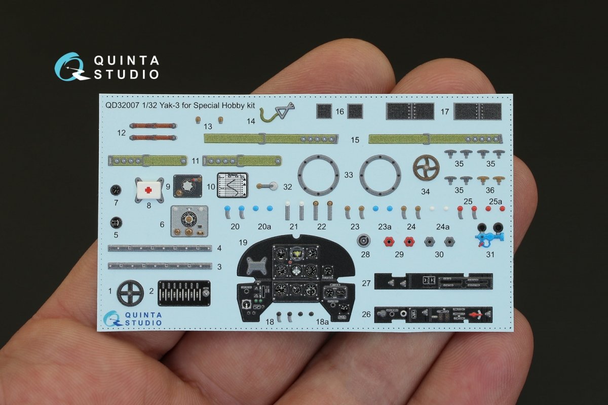 Quinta Studio QD32007 Yak-3 3D-Printed &amp;amp; coloured Interior on decal paper (for Special Hobby kit) 1/32 – zdjęcie 2