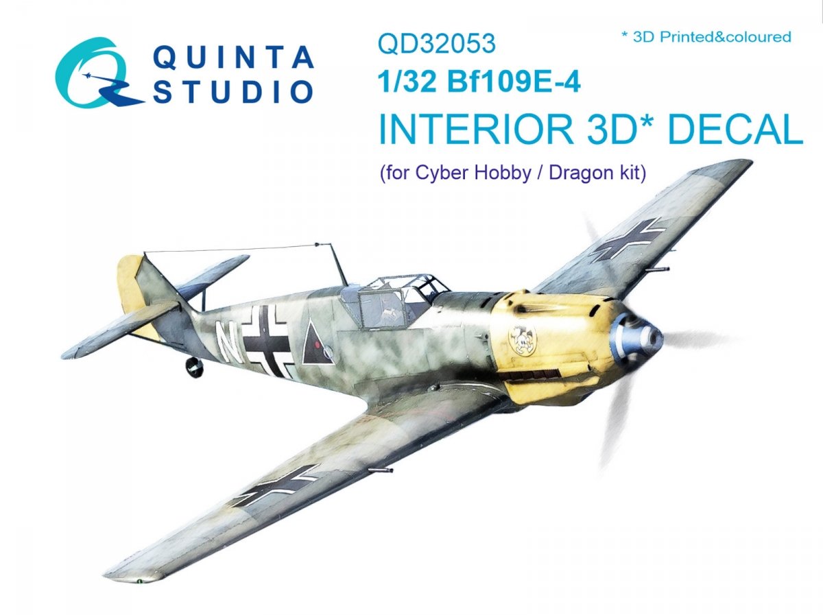 Quinta Studio QD32053 Bf 109E-4 3D-Printed &amp;amp; colored Interior on decal paper (for Cyber-hobby/Dragon kit) 1/32