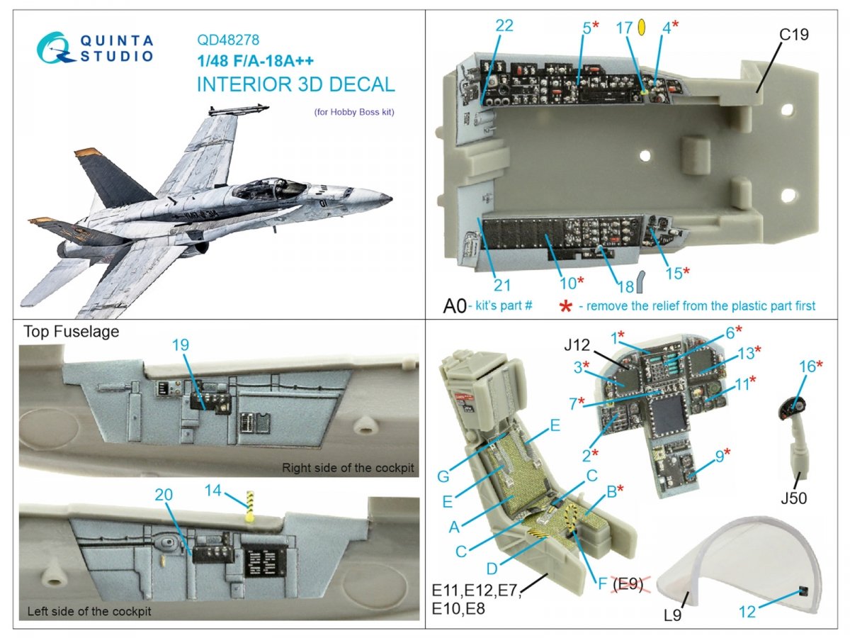 Quinta Studio QD48278 F/A-18А++ 3D-Printed &amp;amp; colored Interior on decal paper (HobbyBoss) 1/48 – image 2