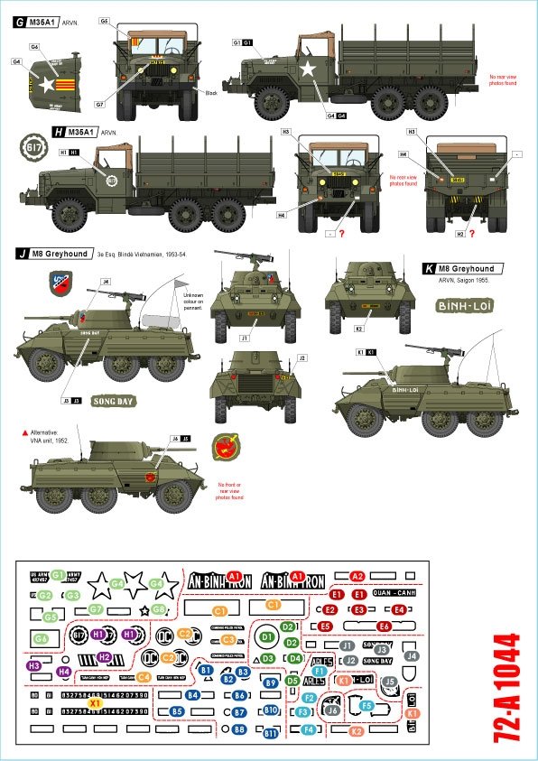 Star Decals 72-A1044 Vietnam 3. CMP C15TA, V-100 Commando, M151 Mutt, M35A1 Truck, M8 Greyhound, Panhard AML 178 1/72 – imagen 2
