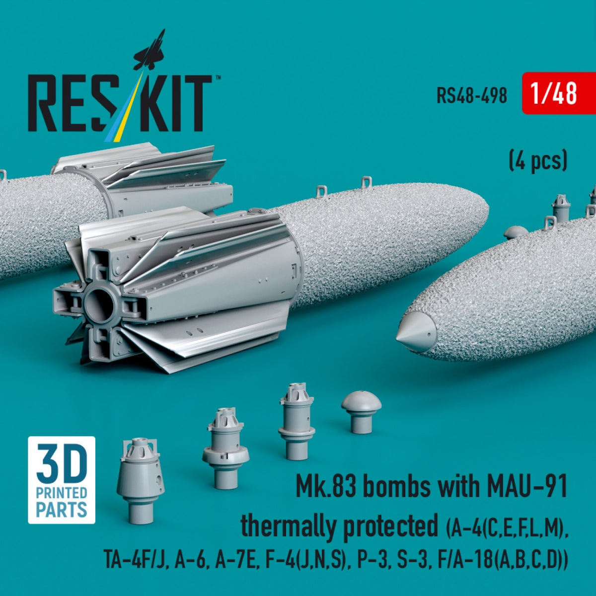 RESKIT RS48-0498 Mk.83 bombs with MAU-91 thermally protected (4 pcs) (3D printed) 1/48 – image 2