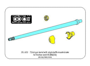 Aber 35L-233 7.5cm gun barrel with single baffle muzzle brake for German Tank VK3002(DB) (1/35)