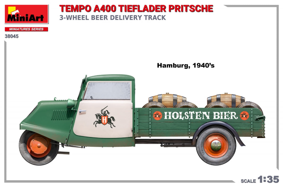 MiniArt 38045 TEMPO A400 TIEFLADER PRITSCHE 3-WHEEL BEER DELIVERY TRUCK 1/35 – image 4