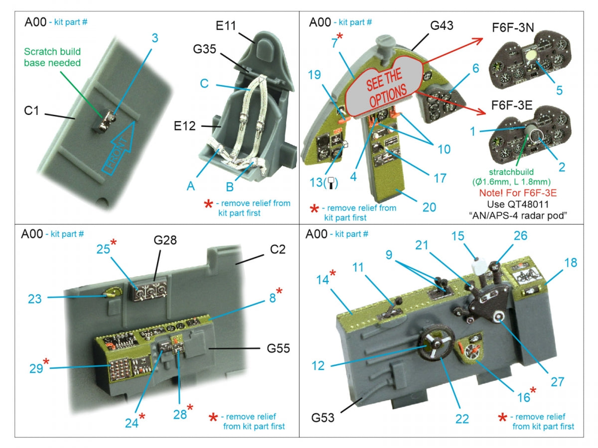 Quinta Studio QD48413 F6F-3E/N Hellcat 3D-Printed &amp;amp; coloured Interior on decal paper (Eduard) 1/48 – zdjęcie 2