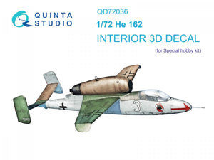 Quinta Studio QD72036 He 162 3D-Printed &amp;amp; colored Interior on decal paper (Special Hobby) 1/72