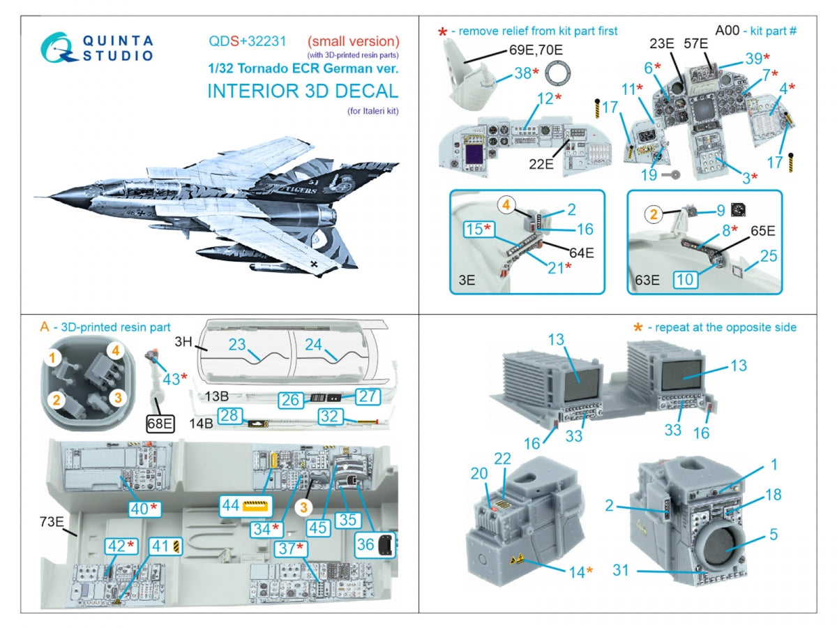 Quinta Studio QDS+32231 Tornado ECR German 3D-Printed &amp;amp; colored Interior on decal paper (Italeri) (Small version) (with 3D-printed resin parts) 1/32 – image 3