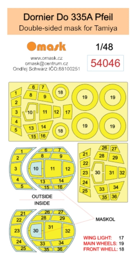 Omask 54046 Dornier Do 335A Pfeil double-sided mask (for Tamiya) 1/48 – image 2
