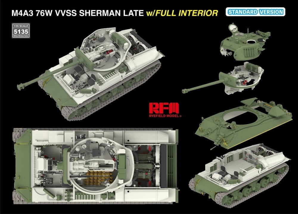 Rye Field Model 5135 M4A3 76W VVSS Sherman Late Standart Version Full Interior 1/35 – image 3