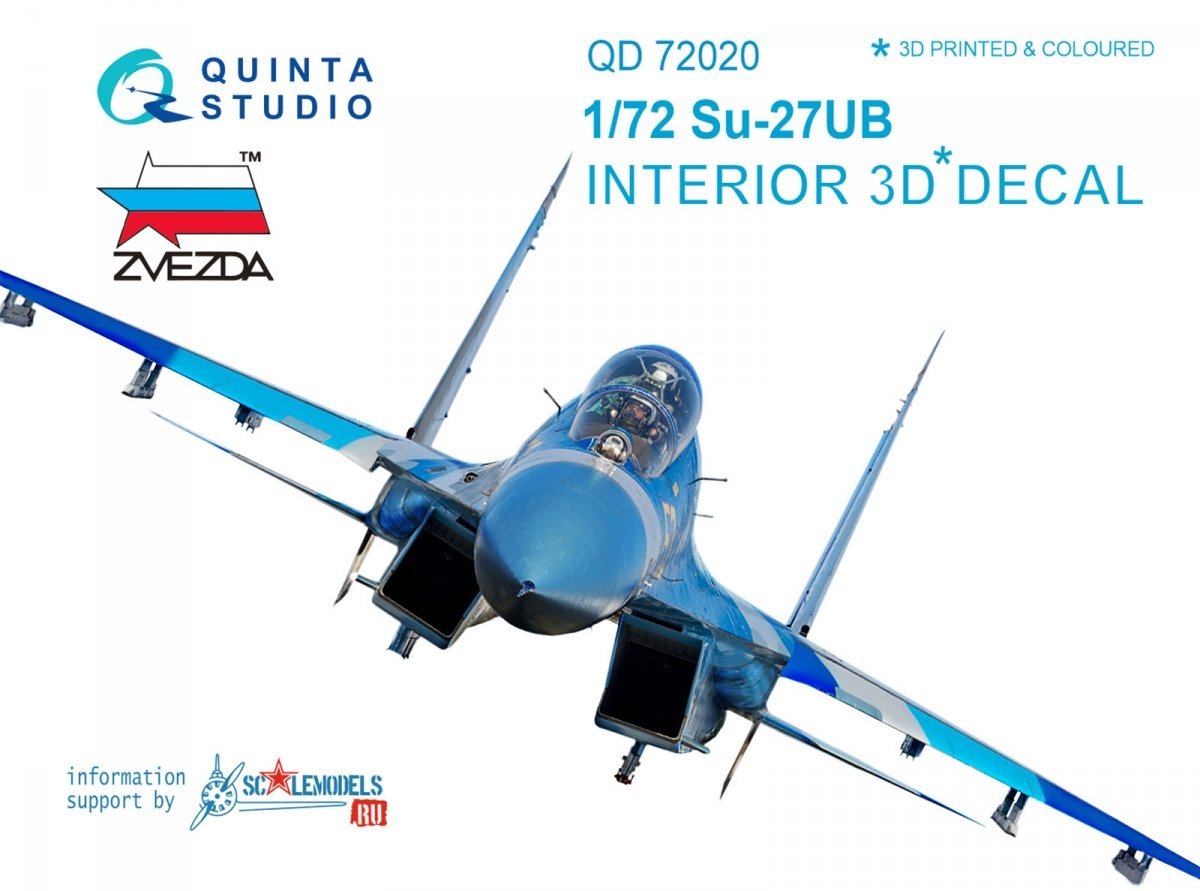 Quinta Studio QD72020 Su-27UB 3D-Printed &amp;amp; colored Interior on decal paper (for Zvezda kit) 1/72