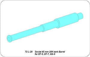 Aber 72L-28 Barrel 45 mm 20K for BT-5, BT-7, BA-6 / Soviet 45mm 20K tank barrel for BT-5, BT-7, BA-5 1/72 – image 3