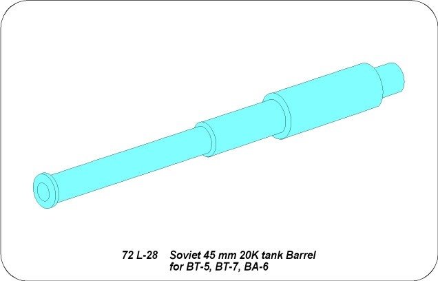 Aber 72L-28 Barrel 45 mm 20K for BT-5, BT-7, BA-6 / Soviet 45mm 20K tank barrel for BT-5, BT-7, BA-5 1/72 – image 3