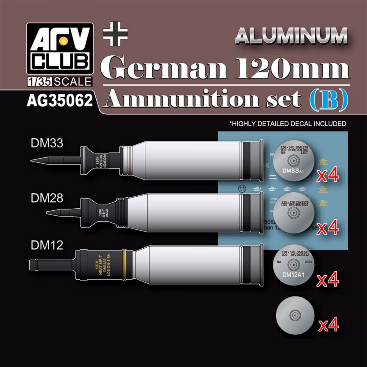 AFV Club AG35062 German 120mm Ammunition set (B) (Aluminum) 1/35