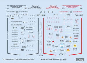 Eduard D32005 Bf 109E stencils EDUARD 1/32