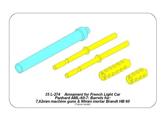 Armement Aber 35L-274 pour automitrailleuse légère française AML-60-7 : 2 canons Macxhine de 7,62 mm, 1 mortier de 90 mm à l&amp;#39;échelle 1/35. – image 5