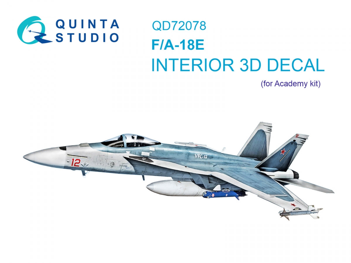 Quinta Studio QD72078 F/A-18E 3D-Printed &amp;amp; colored Interior on decal paper (Academy) 1/72