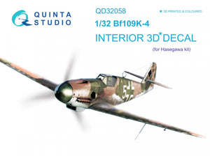 Quinta Studio QD32058 Bf 109K-4 3D-Printed &amp;amp; colored Interior on decal paper (for Hasegawa kit) 1/32