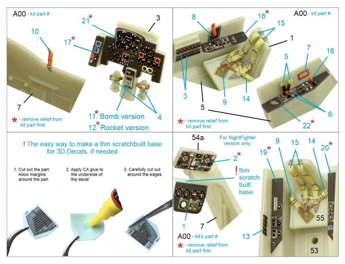 Quinta Studio QD72050 Me-262B-1a/U1 3D-Printed &amp;amp; colored Interior on decal paper (Revell) 1/72 – Bild 2