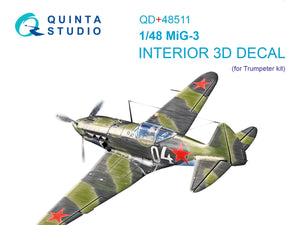 Quinta Studio QD+48511 MiG-3 3D-Printed colored Interior on decal paper (Trumpeter) 1/48