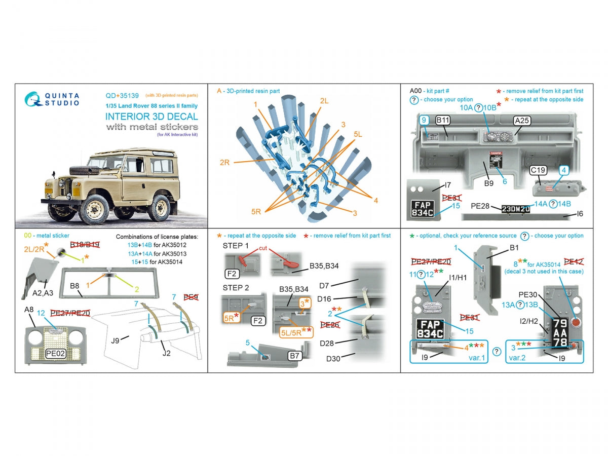 Quinta Studio QD+35139 Land Rover 88 series II family 3D-Printed &amp;amp; colored Interior on decal paper (AK Interactive) (with 3D-printed resin parts) 1/35 – obrázek 15