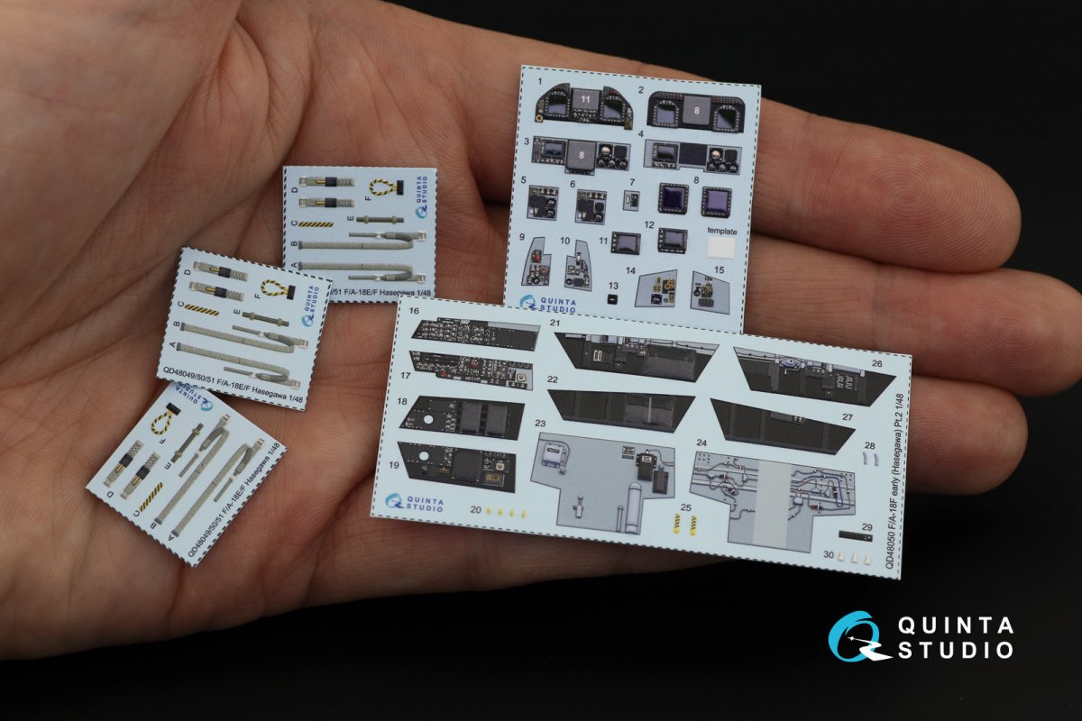 Quinta Studio QD48050 F/A-18F early 3D-Printed &amp;amp; colored Interior on decal paper (Hasegawa) 1/48 – obrázek 3