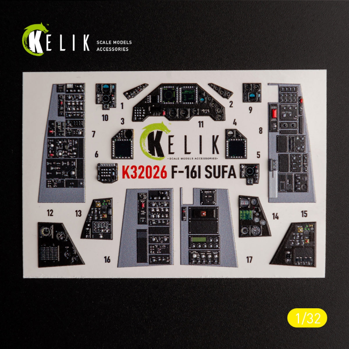 KELIK K32026 F-16I &amp;quot;Sufa&amp;quot; - interior 3D decals for Academy kit 1/32 – image 2