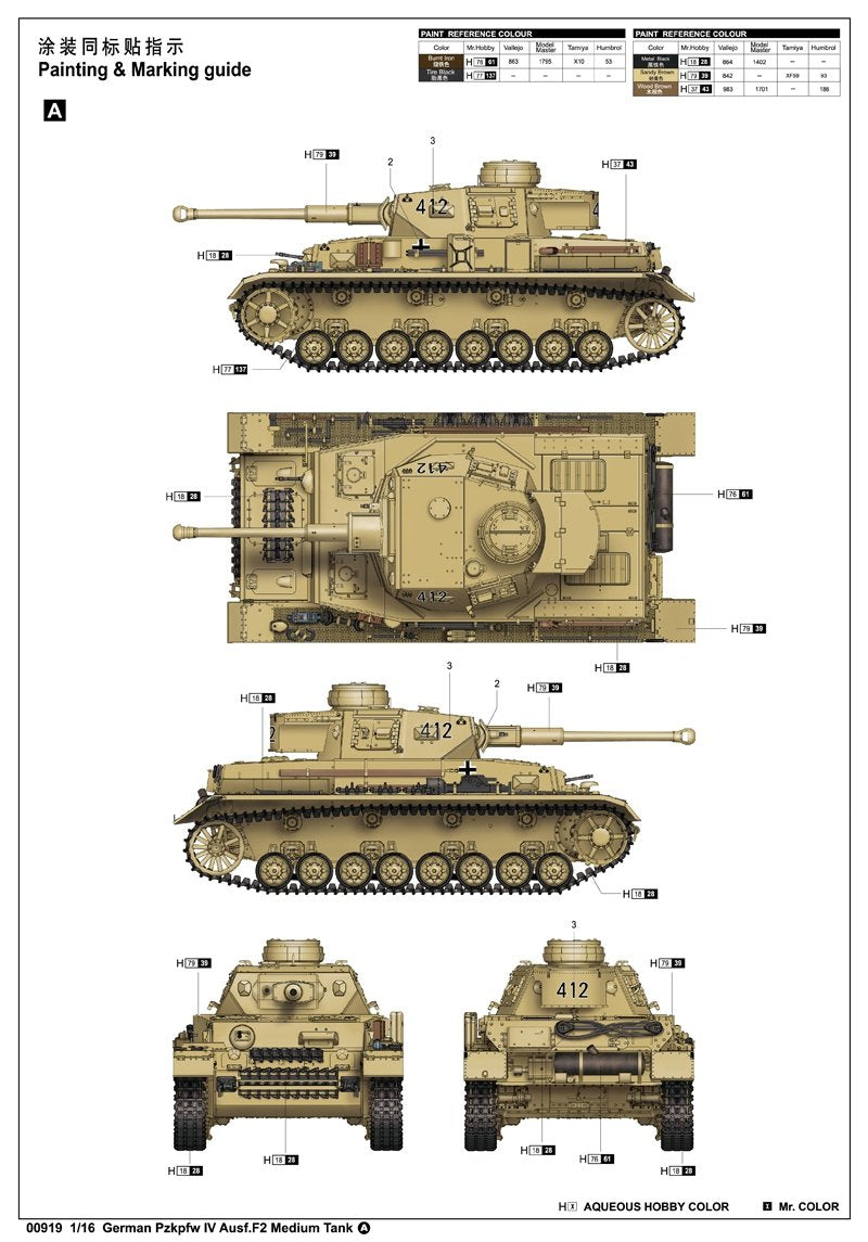 Trumpeter 00919 German Pzkpfw IV Ausf.F2 Medium 1/16 – obrázek 3