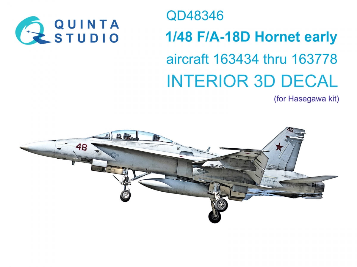 Quinta Studio QD48346 FA-18D early 3D-Printed &amp; colored Interior on decal paper (Hasegawa) 1/48