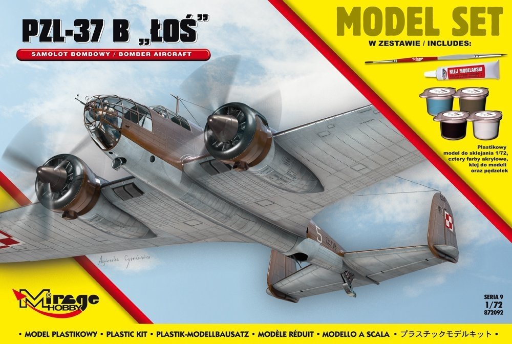 Mirage Hobby 872092 PZL-37B &amp;#39;ŁOŚ&amp;#39; Polish Bomber Plane 1/72 Model set