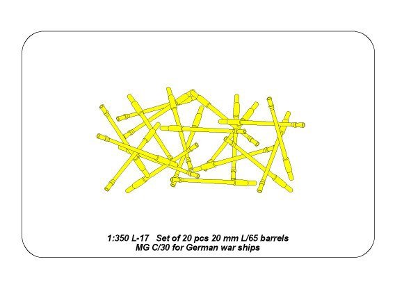 Aber 350L-17 Set of 20 pcs 20 mm L/65 barrels MG C/30 for German ships 1/350 – imagen 4