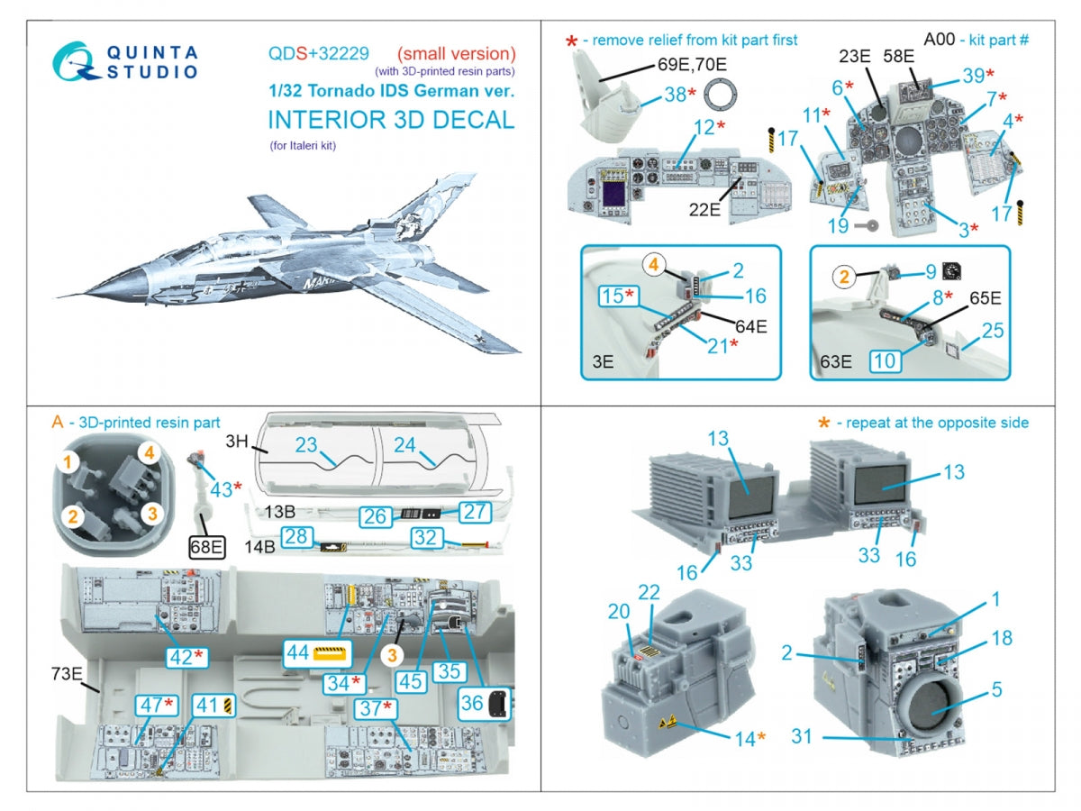 Quinta Studio QDS+32229 Tornado IDS German 3D-Printed &amp;amp; colored Interior on decal paper (Italeri) (Small version) (with 3D-printed resin parts) 1/32 – obrázek 3