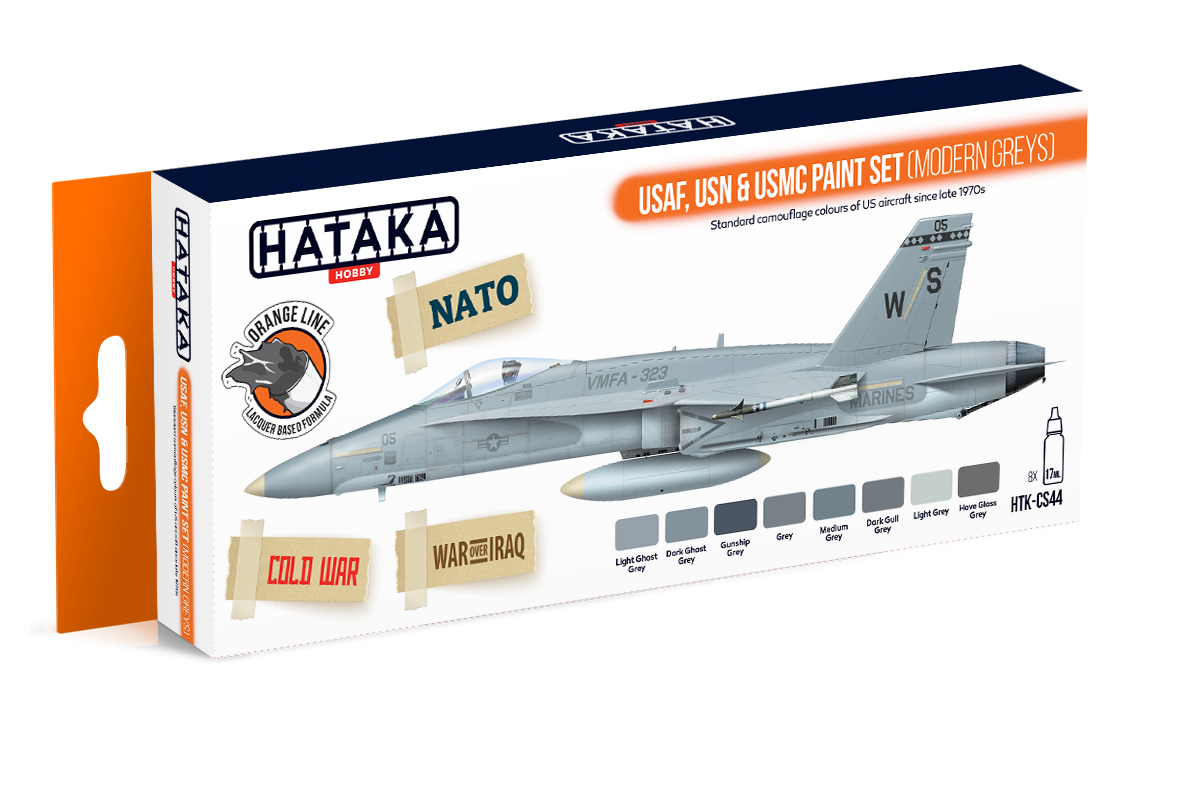 Hataka HTK-CS44 USAF, USN &amp;amp; USMC paint set (modern grays) 8x17ml