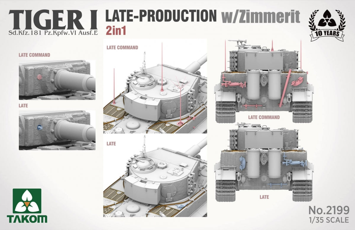 Takom 2199 Tiger I Late Production w/zimmerit Sd.Kfz. 181 Pz.Kpfw. VI Ausf. E (Late/Late Command) 1/35 – image 3