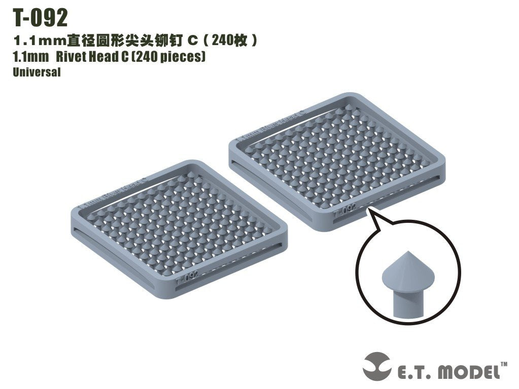 ET Model T-092 1.1mm Rivet Head C (240 pieces) (rivets)