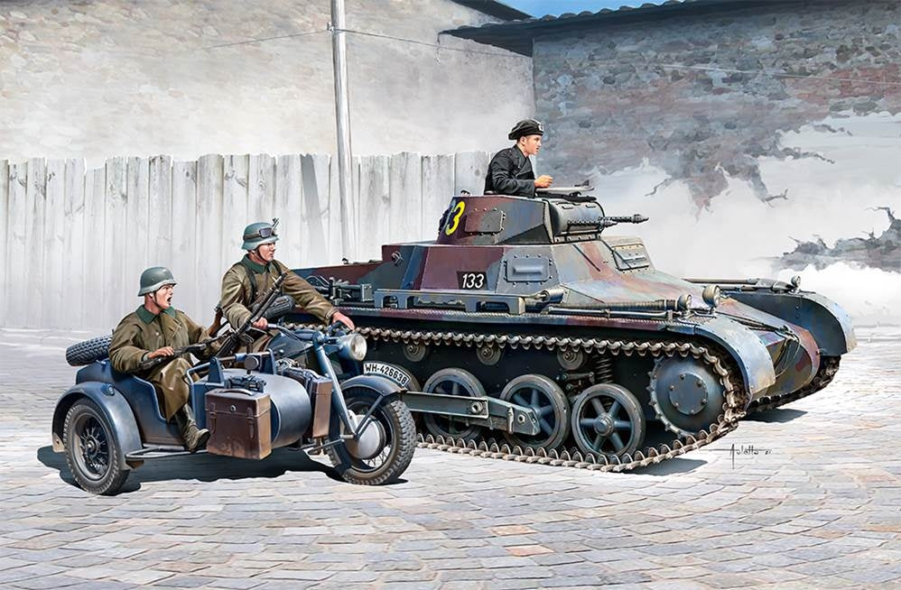 Academy 13556 German Panzer I Ausf.B &amp; Motorcycl 1/35