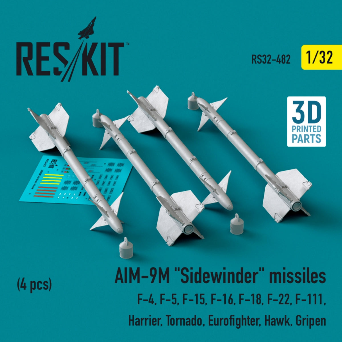 RESKIT RS32-0482 AIM-9M "Sidewinder" missiles (4 pcs) (3D Printed) 1/32