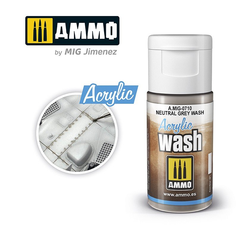 AMMO of Mig Jimenez 0710 ACRYLIC WASH Neutral Gray Wash 15ml