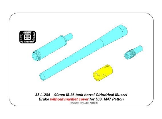 Aber 35L-284 90mm M-36 with cylindrical brake for American M47 Patton tank without mantlet cover Takom/Italeri 1/35 – imagen 3