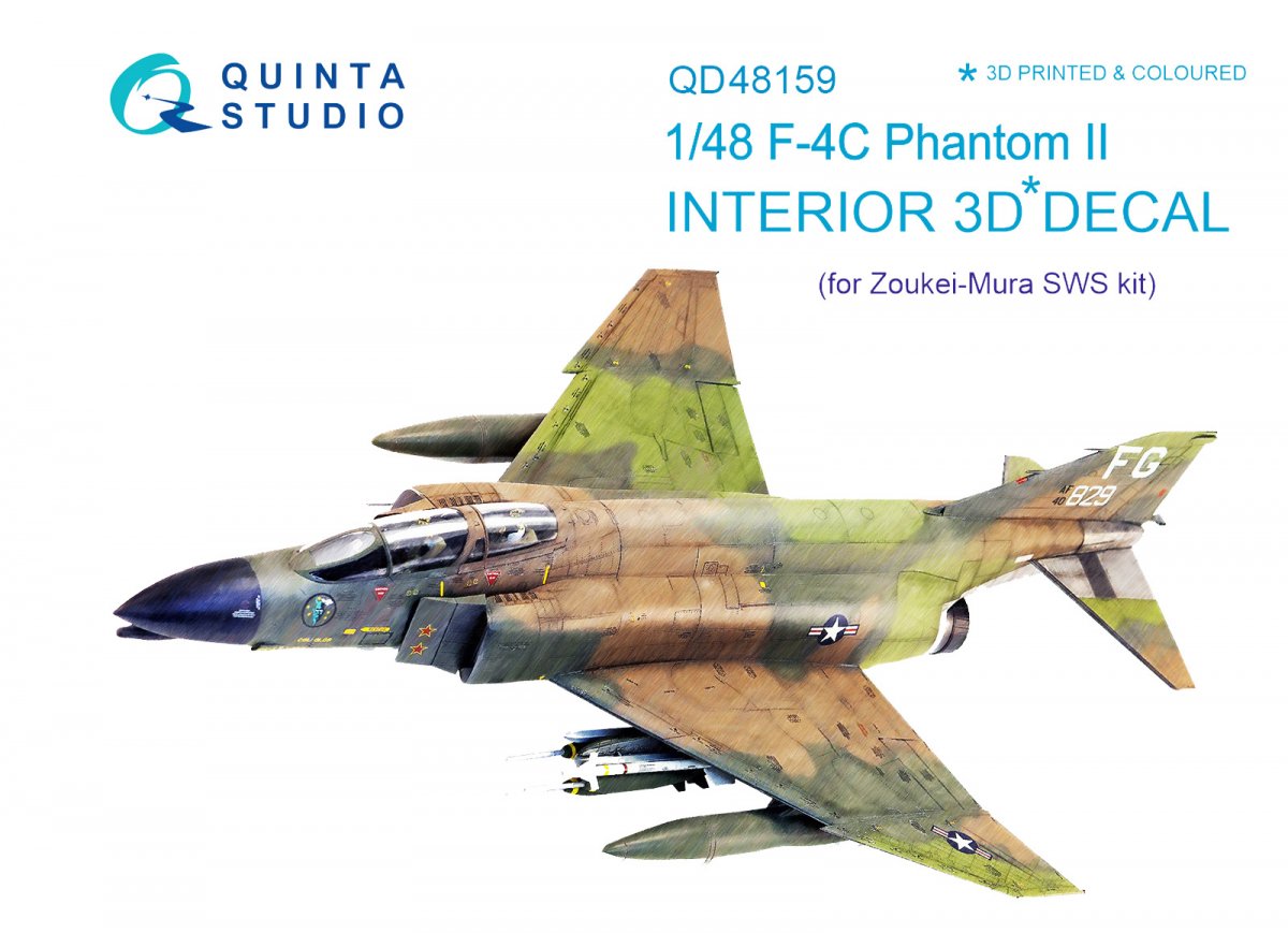 Quinta Studio QD48159 F-4C 3D-Printed &amp;amp; colored Interior on decal paper (for ZM SWS kit) 1/48