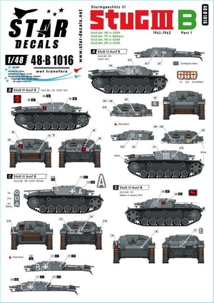 Star Decals 48-B1016 StuG III B 1941-42 # 1. Sturmgeschutz III Ausf B. Front de l&amp;#39;Est, Balkans et Grèce 1/48