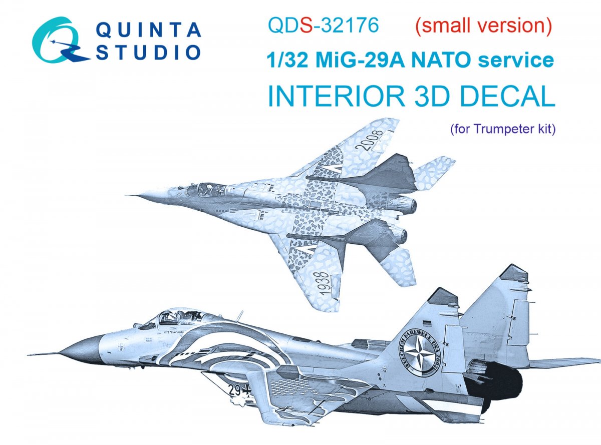 Quinta Studio QDS-32176 MiG-29A NATO service 3D-Printed &amp;amp; colored Interior on decal paper (Trumpeter) (Small version) 1/32