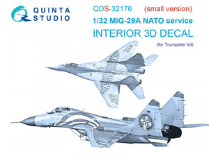 Quinta Studio QDS-32176 MiG-29A NATO service 3D-Printed &amp;amp; colored Interior on decal paper (Trumpeter) (Small version) 1/32